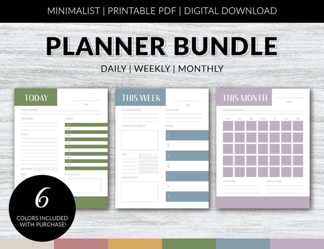 Minimalist Printable Planner Bundle in Multiple Colors | Daily, Weekly ...