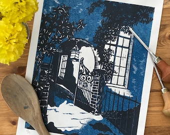 Moonlit Alley Chattanooga, TN, Woodblock Print