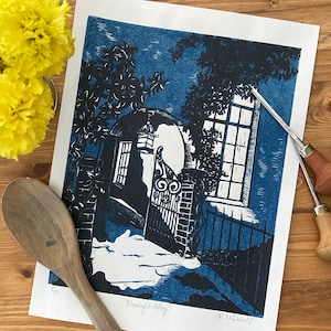 Moonlit Alley Chattanooga, TN, Woodblock Print