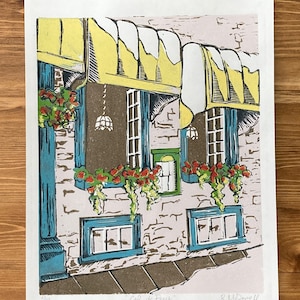 Cafe de Paris - Reduction Linocut Print