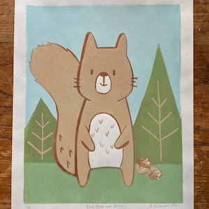 Squirrel Print - Limited Edition Reduction Linoleum Print