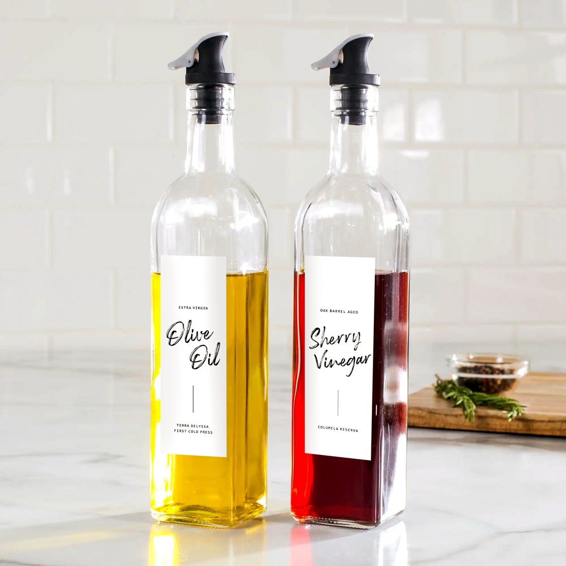Brush Script Oil & Vinegar Bottle Label Template Digital Etsy