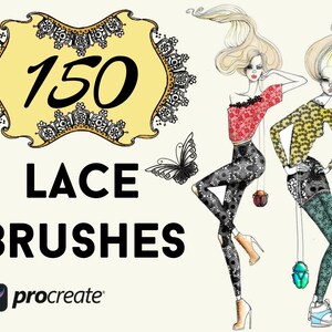 150 Procreate lace texture brushes. Lace brushes set, Lace stamps for procreate, lace seamless pattern procreate