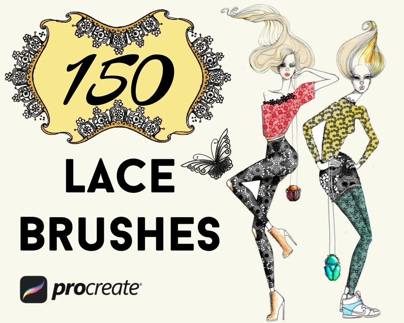 150 Procreate Lace Texture Brushes. Lace Brushes Set, Lace Stamps for