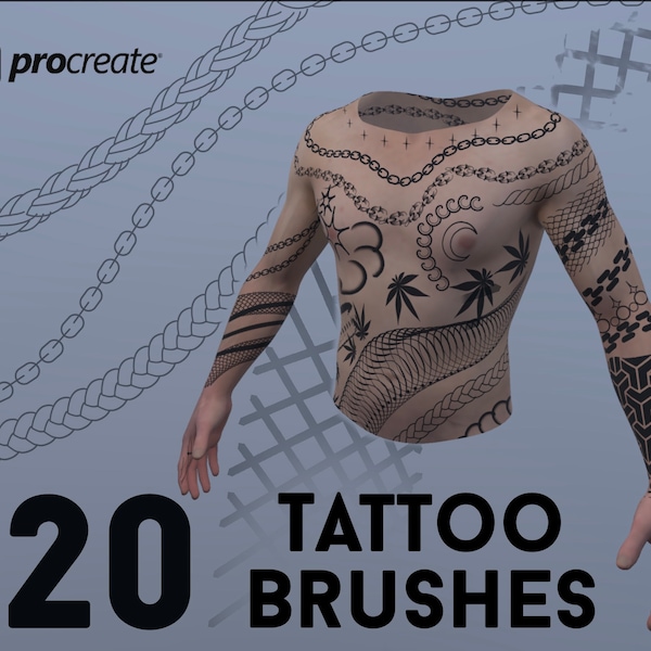 Tattoo brushes for Procreate, procreate tattoo elements, scales, snakes, ropes, chains, beads, banners for tattoo design