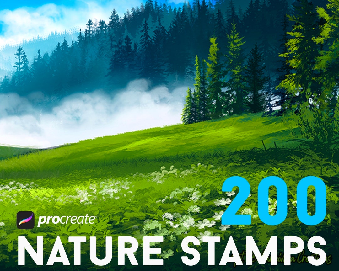 200 Nature Stamps Procreate Brush Set: Foliage, Landscape (commercial ...