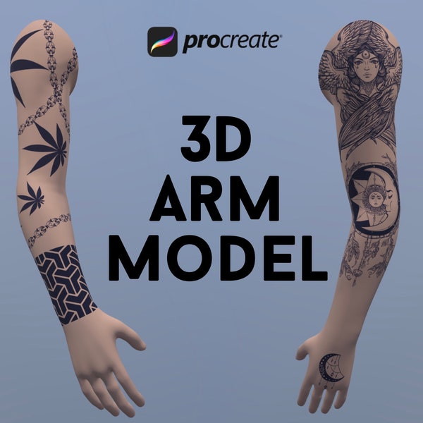 Procreate 3D Object Arms Model Tattoo Brush Male Ink Hand Practice Mockup E book Catalog Doodle Art Digital Easy Realistic Photo Tutorial