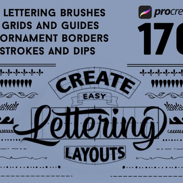 Procreate Brushes BUNDLE, Procreate Grid Builder, Lettering grids & Compositions, Procreate Lettering Brushes, Lettering brushset