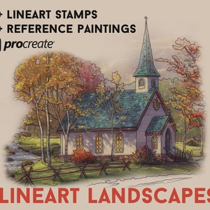 Tampons Procreate Landscape Lineart : Coloriages de la nature (63 tampons)