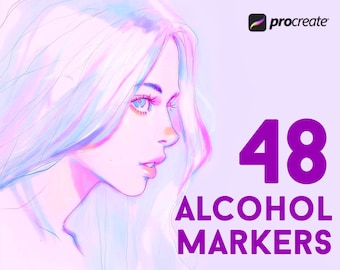 48 Alcohol Marker Procreate Brushes: Copic & Fineliner (Digital Download)