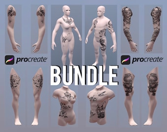 12 Procreate models, 3D Female and Male Human Models for Procreate, tattoo model, procreate tattoo artist, instant download