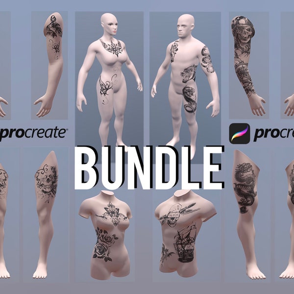 12 Procreate models, 3D Female and Male Human Models for Procreate, tattoo model, procreate tattoo artist, instant download