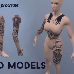 3D Female Human Model for Procreate, tattoo model, procreate tattoo artist, instant download