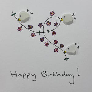 Wenskaart zeeglas - bloemen - vogels - verjaardagskaart - gelegenheid - met liefde - beterschap