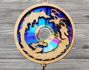 Suncatcher, Dragon SVG, Repurposing DVDs, CDs, Laser Cut File, Glowforge