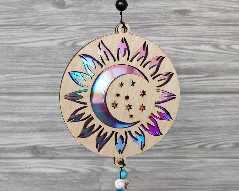 Sun and Moon Suncatcher Repurposing Dvds Cds Laser Cut Etsy