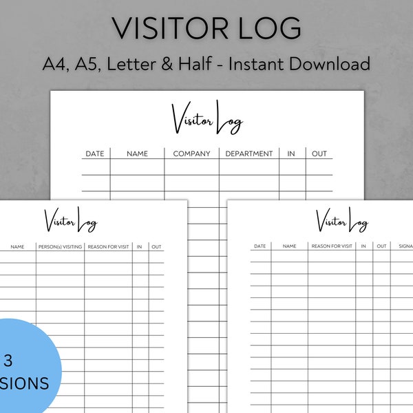 Visitor Sign in Sheet Template Etsy
