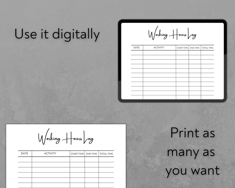 Working Hours Log Printable Work Time Tracker Activity Etsy Ireland