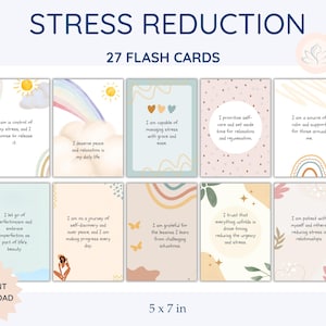 Tarjetas de afirmación para reducir el estrés: positividad diaria, atención plena y cuidado personal: citas inspiradoras para la relajación y la decoración de la oficina de terapia