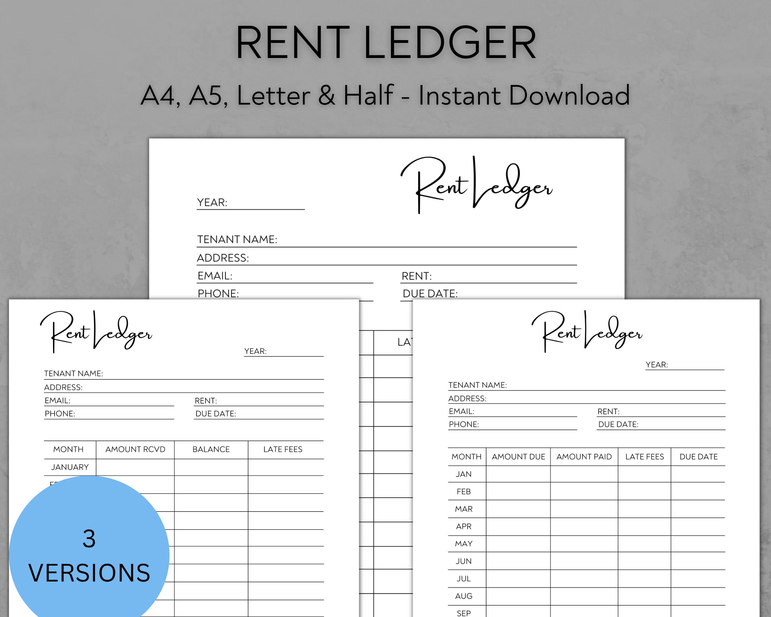 Rent Payment Ledger Printable Rent Payment Tracker Rental - Etsy