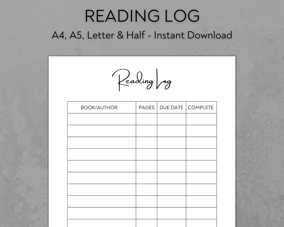 Reading Log Printable Reading Tracker Books To Read Book Etsy