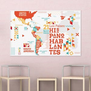 Kaart Spaanstalige landen | Poster aardrijkskunde in de klas | Afdrukbaar in het Spaans