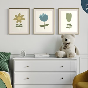 Naive Flowers Art Print: Vintage Style Triptych (Set of 3 Digital Downloads)