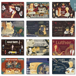 Set of 12 English Literature Art Print | English Classroom Posters | Classic Literature Wall Art | Digital Dowload