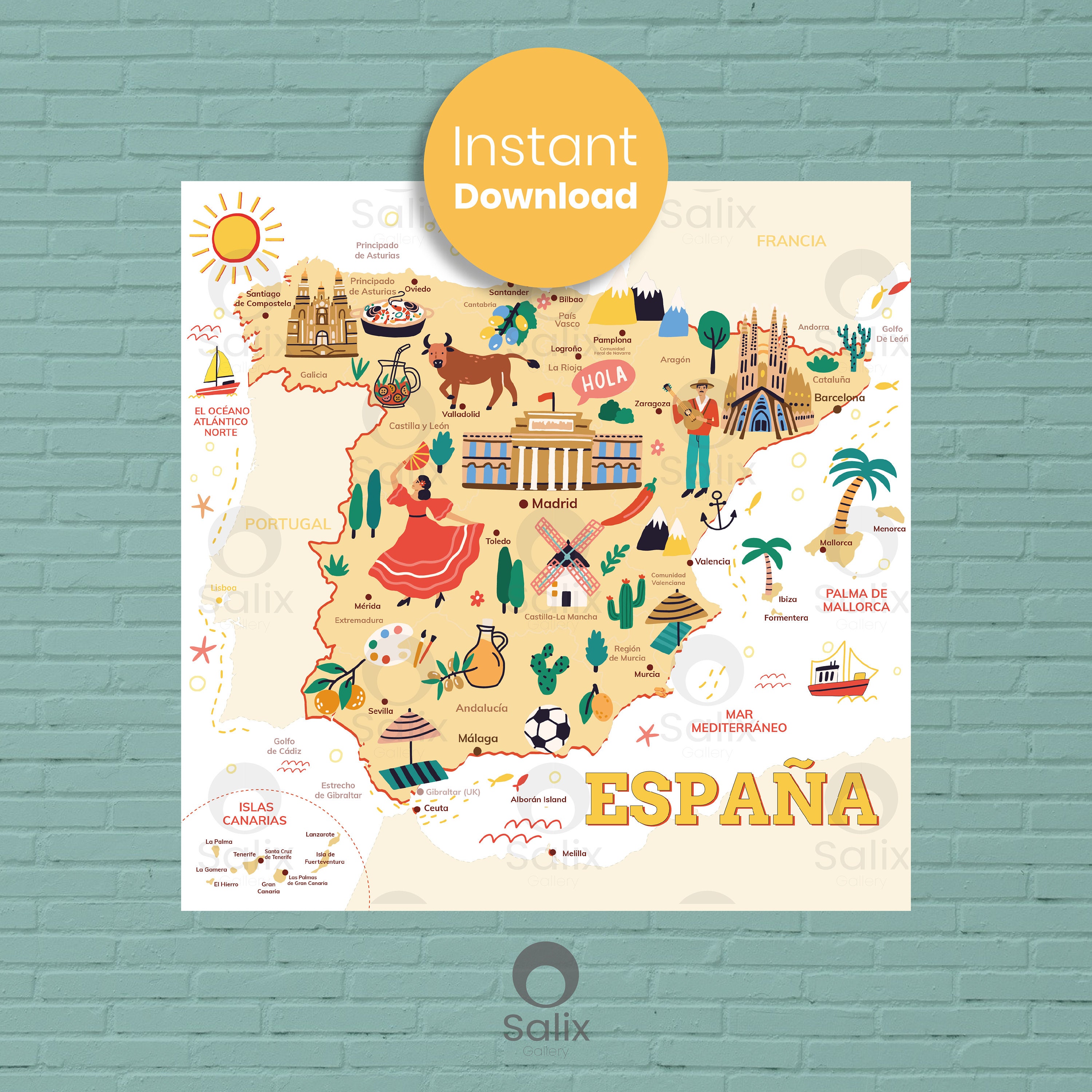 Spain Classroom Map | Kids Geography Poster | Spanish Landmarks ...