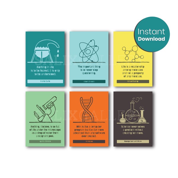 Science Classroom Decor Printable Poster set of 6 | Science Quotes Print | Homeschool Decor | Educational Print