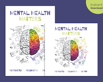 Mental Health Matters Poster | Brain Print | Therapist Wall Art | School Psychologist | Classroom Decor