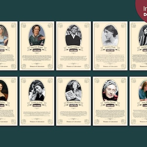 Conjunto de 10 pôsteres de mulheres na literatura | Impressões de mulheres escritoras | Estampas Feministas | Decoração de sala de aula de literatura clássica