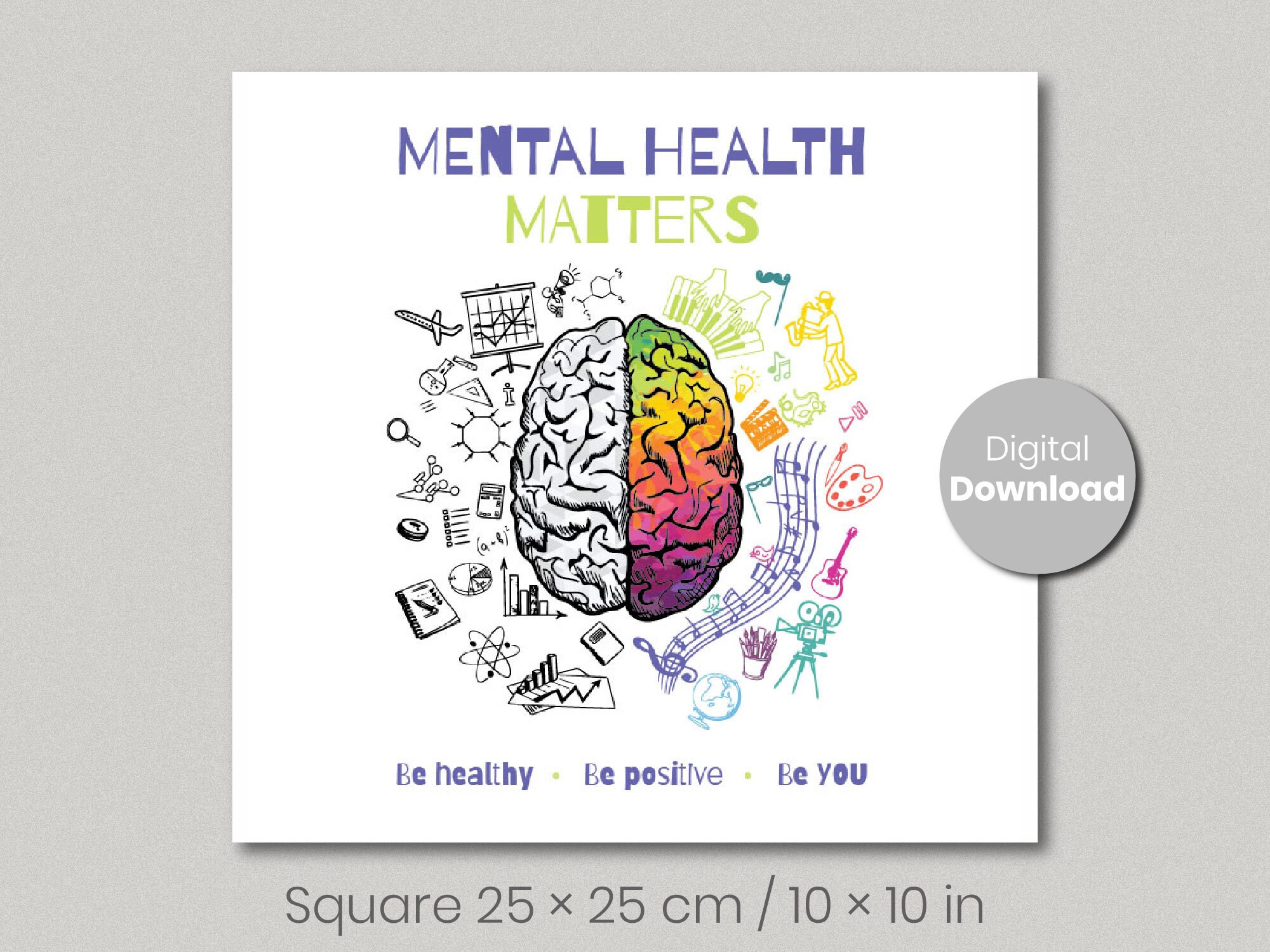 Mental Health Matters Poster | Brain Print | Therapist Wall Art ...