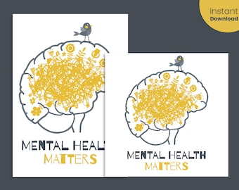 Mental Health Matters Printable Poster | Therapy Office Decor | Psychology Brain Art