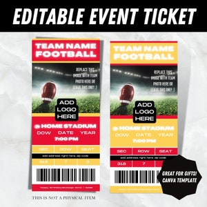 Printable/Editable Kansas City Red + Yellow Chiefs Colors Football Event Ticket for Gifts