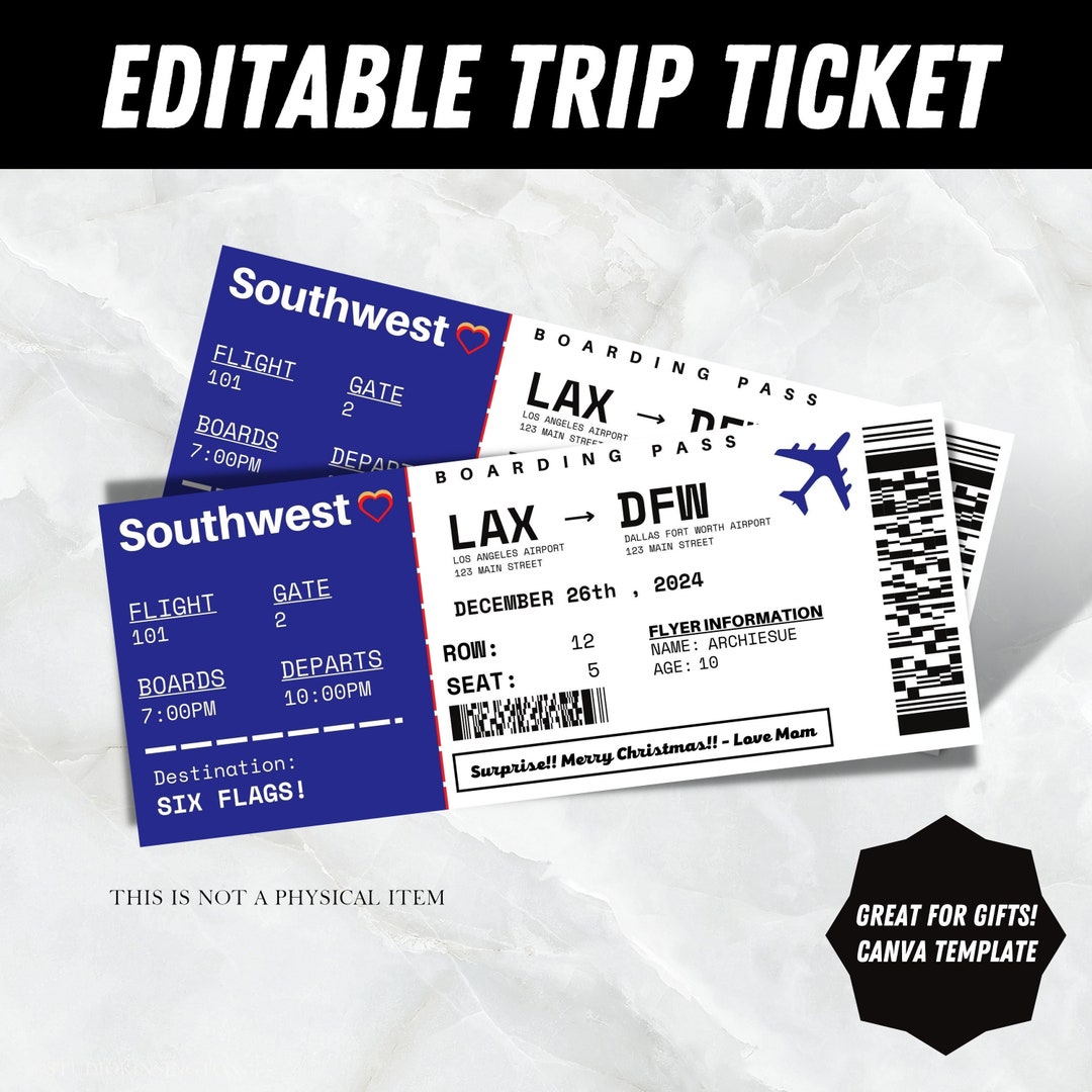 Printable/editable Surprise Trip / Airplane Vacation Ticket for Gift ...