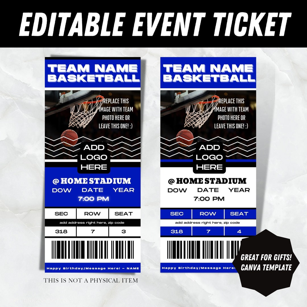 Printable/editable Kentucky Blue and White Basketball Colors Game Ticket/event Ticket for Gift