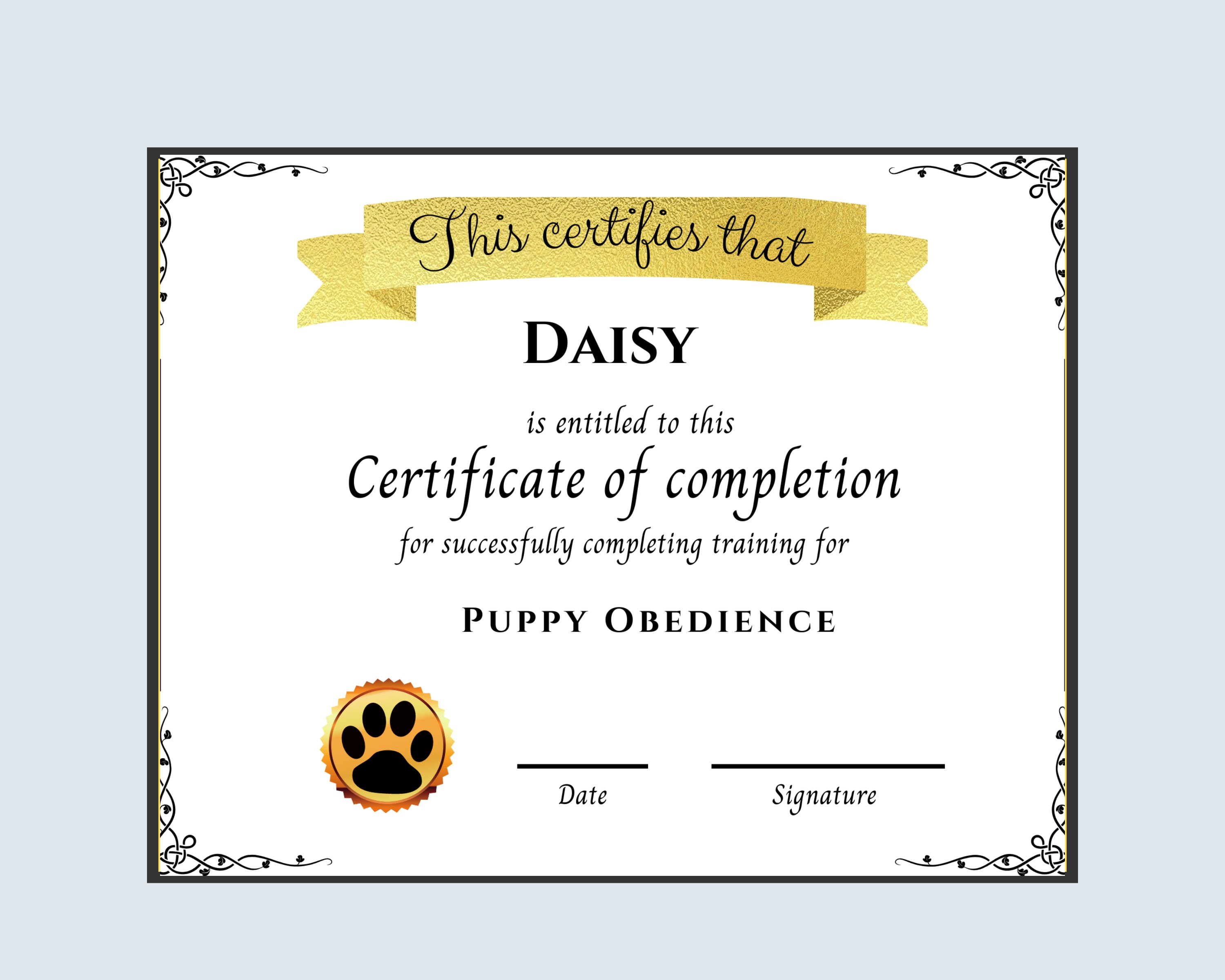 Puppy Training Certificate Dog Training Certificate Puppy Graduation