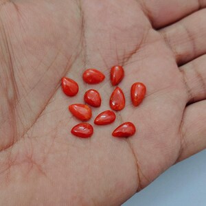 SALE Vintage Italian Red Coral Cabochon Gemstone, Sea Coral Polished Loose Gemstone, Mediterranean Coral For Jewelry Making,