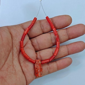 Natural Italian Red Coral Tube Beads: Vintage Polished Gemstone