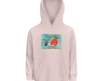 Classic Kids Organic Hoodie with my Original "Robin" design on the front, taken from my original Acrylic on Canvas Artwork