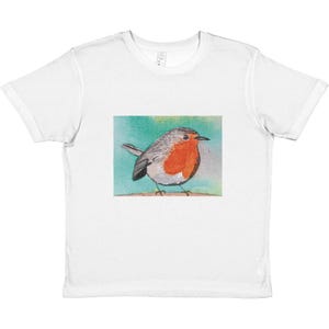 Premium Kids Crewneck T-shirt with my Original "Robin" design created from my original Canvas Painting White