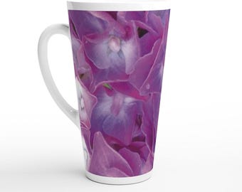 White Latte 17oz Ceramic Mug with "Hydrangea" Design taken from my photo collection