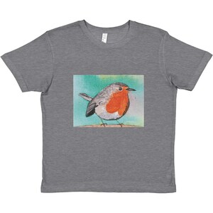 Premium Kids Crewneck T-shirt with my Original "Robin" design created from my original Canvas Painting Heather Gray
