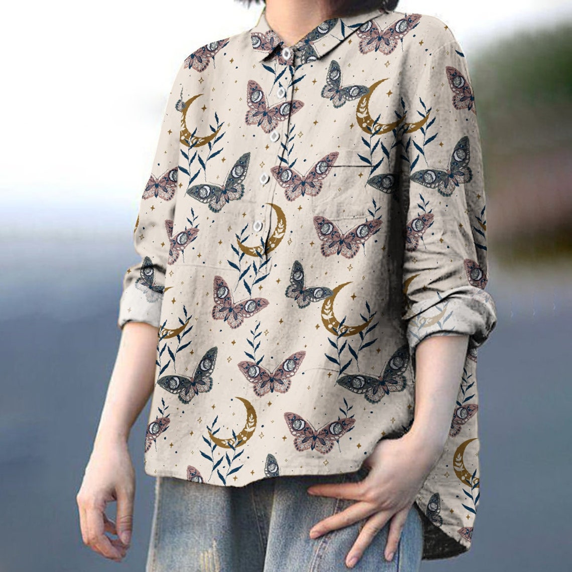 Women's Cow Brand Print Casual Cotton-linen Top