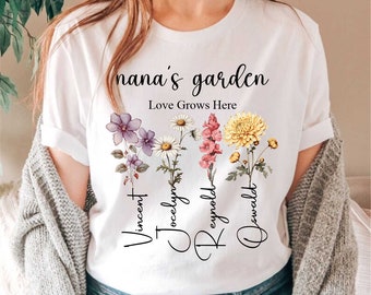 Moeders dag cadeau gepersonaliseerde moeder tuin T-shirt aangepaste geboorte bloem T-shirt verjaardag cadeau T-shirt voor moeder cadeau T-shirt voor oma/nana