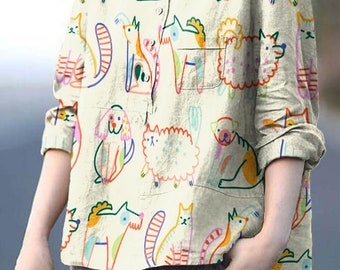 Women's Osmanthus Bird Print Casual Cotton And Linen Shirt