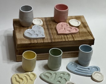 Handmade Ceramic Paint Palette Color | Water Cup |White Mixing Pod