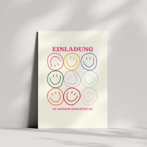 Einladungskarten Kindergeburtstag | Einladung für Kinder | Kindergeburtstag | Smiley | DIN A6