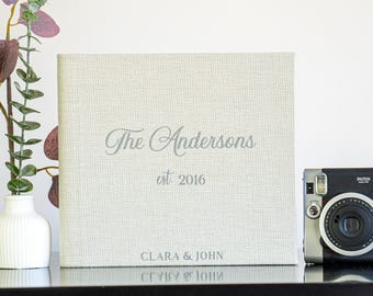 Beige Linen Wedding Guest Book: Personalized Instax Photo Album